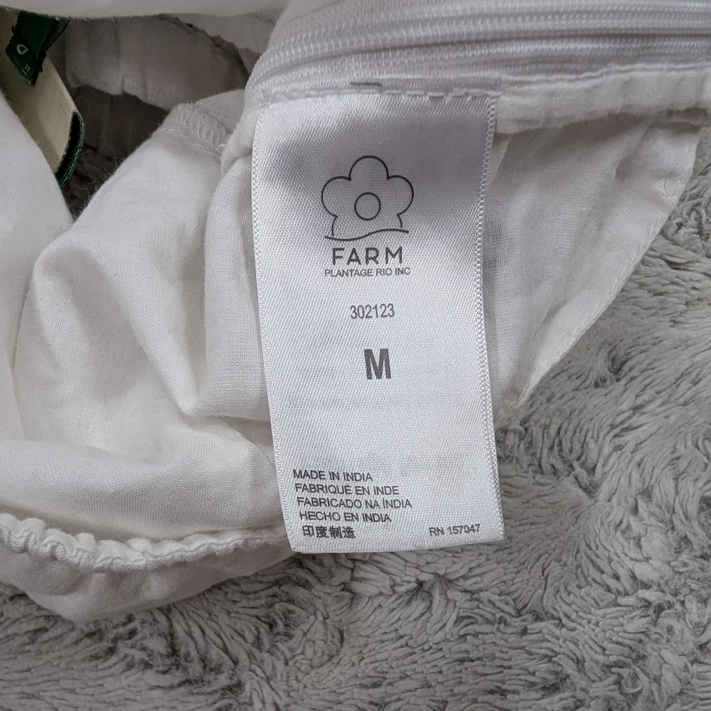 Farm Rio Top Womens S White Blue Flowers Embroidery Crop Puff Sleeve Beach